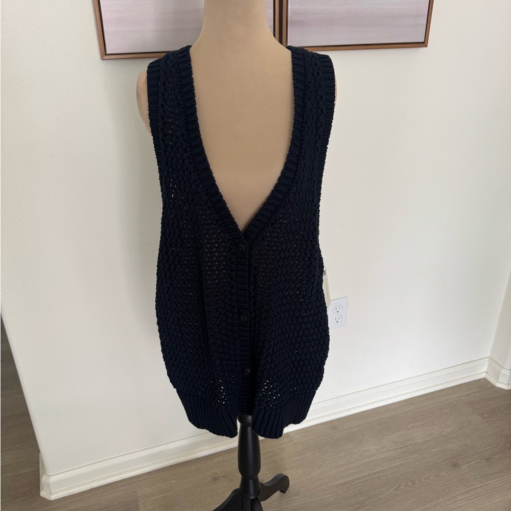 Anthropologie Deep Blue V-Neck Sweater Vest Size Large - Picture 2 of 13